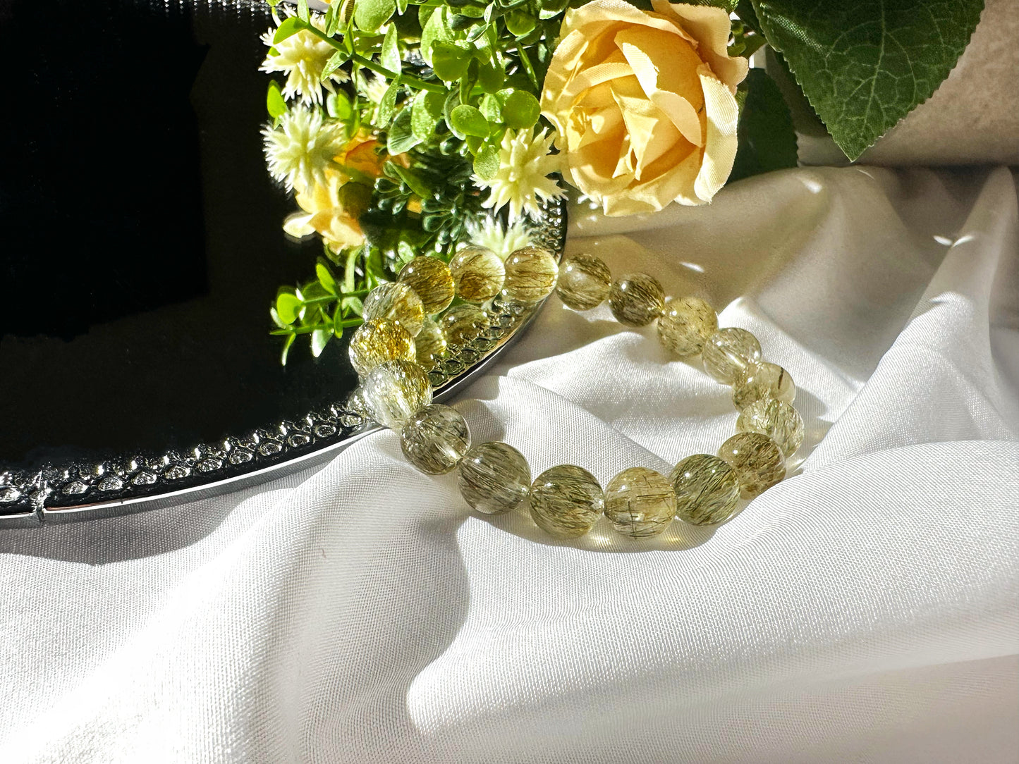 Premium Green Tourmalinated Quartz | Energy Shield & Personal Growth Bracelet