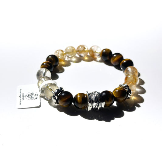 Premium Golden Tiger Eye, Hematoid Quartz & Citrine  | Confidence & Fortune Crystal Bracelet Set